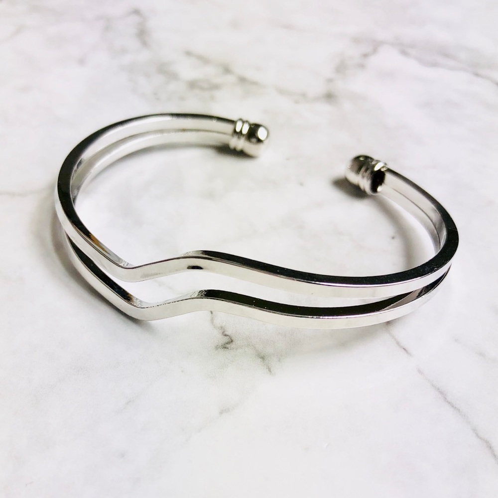New! Solid Double Bar Bangle Bracelet